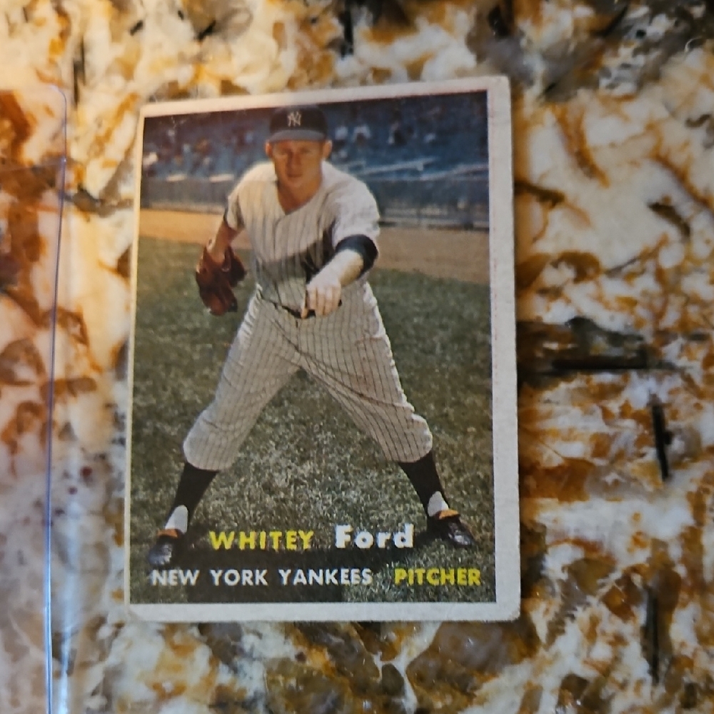 1957 Topps Whitey Ford, Hall of Famer, Cardly AI Score of 5.  10x All Star.